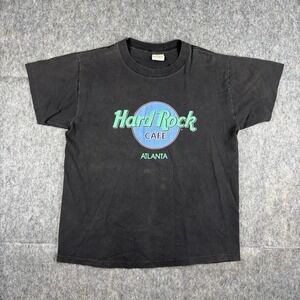 Vintage Hardrock Cafe Atlanta T-Shirt Single Stitch Faded Black 90s‎ USA Boxy